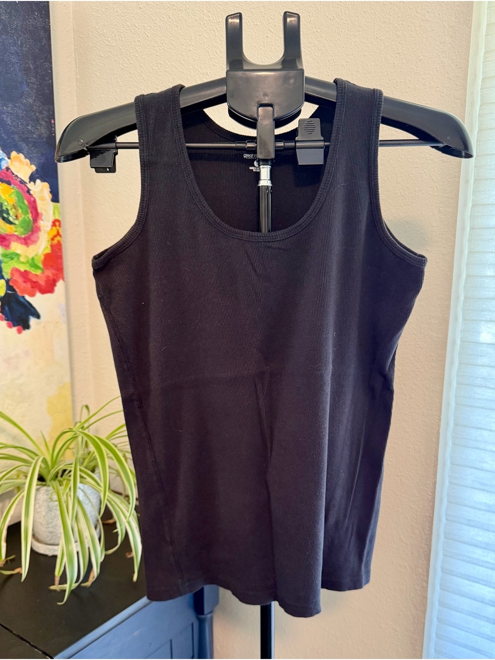 Great Northwest Black Ribbed Cotton Tank Top Small